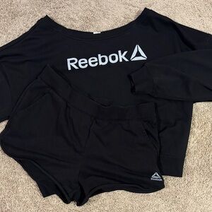 Reebok Black Sweatshirt and Shorts Set with White Logo